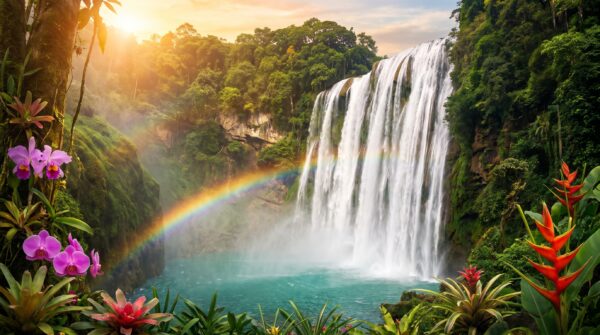 Paradise Cliff Waterfall Wallpaper